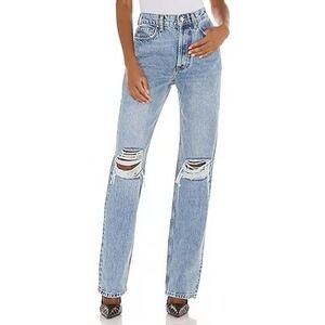 Annie Bing Kat Jean Light Wash Distressed High Rise Straight Leg Blue Denim 27